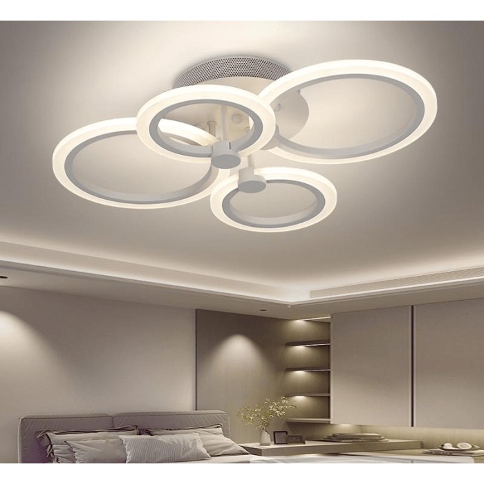 Lustra LED 72W, 5040 lumeni, 4 cercuri, alb, telecomanda, aplicatie telefon, lumina/rece/calda/neutra, intensitate reglabila