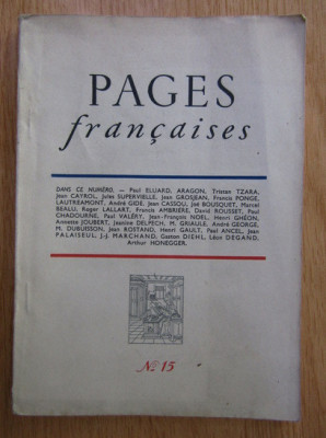 Revista Pages Francaises, nr.15 (1946) Tzara Eluard Aragon Lautreamont Valery foto