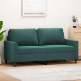 Canapea cu 2 locuri, verde &icirc;nchis, 140 cm, catifea GartenMobel Dekor, vidaXL