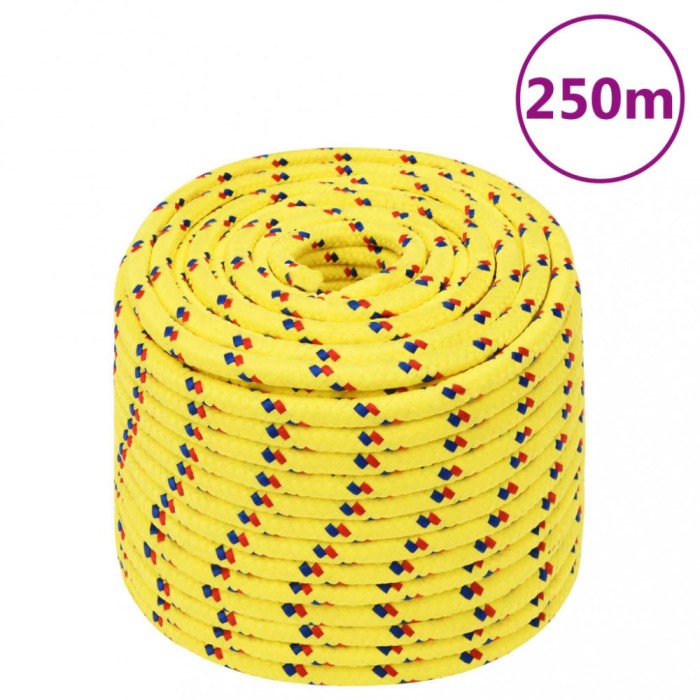 vidaXL Fr&acirc;nghie de barcă, galben, 14 mm, 250 m, polipropilenă