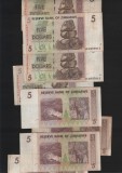 Bancnota Zimbabwe 5 Dolari 2007, Stare F-VF