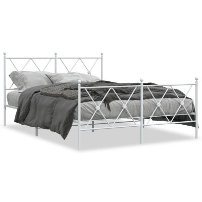 vidaXL Cadru de pat metalic cu tăblie de cap/picioare, alb, 137x190 cm foto