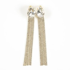 Cercei lungi cu cristale aurii si piatra transparenta lacrima