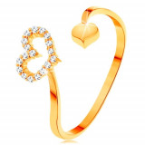 Inel din aur 585 - brațe curbate terminate &icirc;ntr-un contur de inimă și o inimă plină - Marime inel: 63