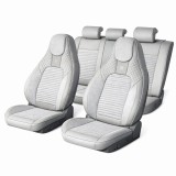 Set huse scaune auto Premium, model BLAZE Luxor, design Sportiv, universale, ergonomice, Piele Ecologica cu insertii textile, culoare Crem/Gri