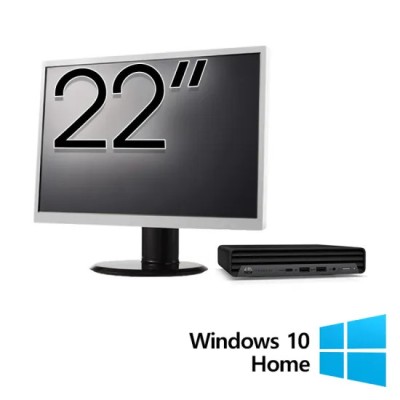 Pachet Calculator Refurbished HP ProDesk 400 G6 Mini, Intel Core i5-10500T 2.30 - 3.80GHz, 8GB DDR4, 256GB SSD + Monitor 22 Inch + Windows 10 Home foto
