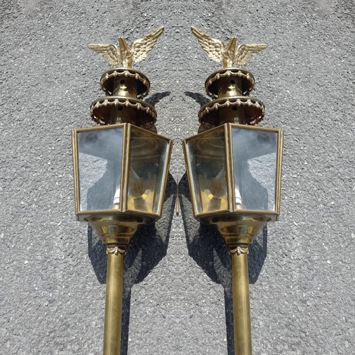 Set de 2 superbe felinare antice din alama masiva