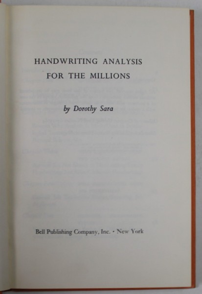 HANDWRITING ANALYSIS FOR THE MILLIONS by DOROTHY SARA , 1967