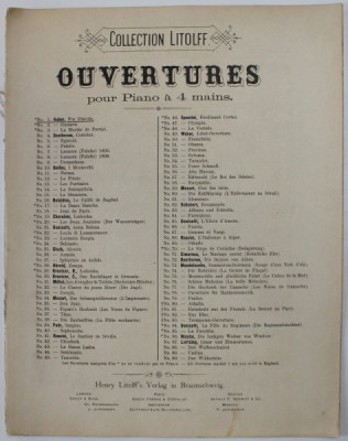 COLLECTION LITOLFF , OUVERTURES POUR PIANO A 4 MAINS , ZUR OPERA FRA DIAVOLO von AUHER , INCEPUTUL SEC. XX , PARTITURA foto