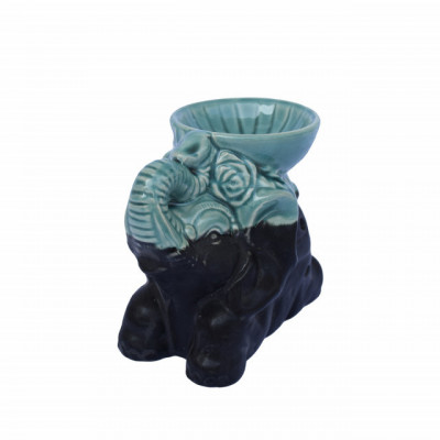 Vas din ceramica pentru aromaterapie Pufo Feng Shui, model elefant, 12 cm, negru/verde foto