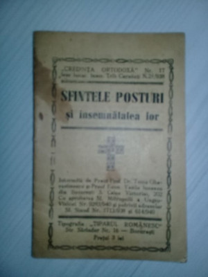 Carte(BROSURA) religioasa veche 1934,SFINTELE POSTURI/INSEMNATATEA LOR,Preot Tom foto