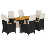 Cumpara ieftin Set bistro de gradina, 7 piese, cu perne, negru, poliratan