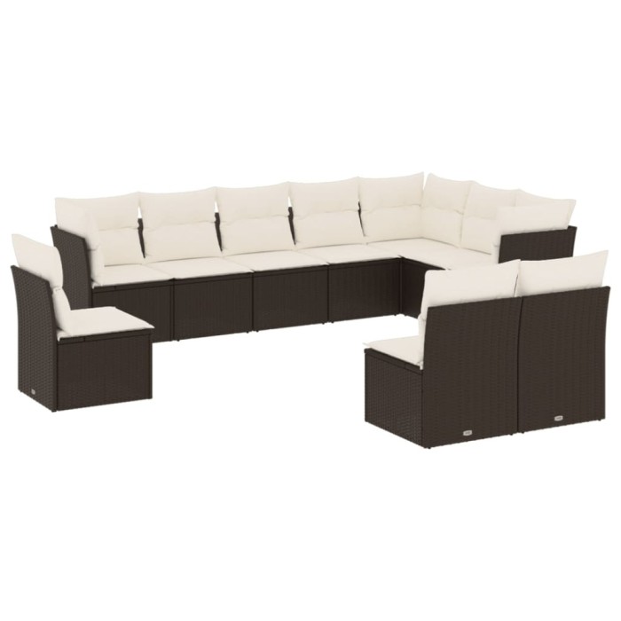 Set canapele de gradina cu perne, 10 piese, negru, poliratan