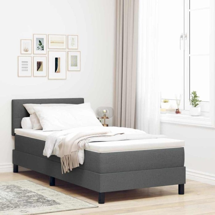 vidaXL Pat boxspring cu saltea Gri &icirc;nchis 100 x 200 cm țesătură 3338665