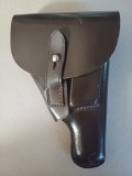 NI85 Toc german din piele maro pentru pistol Walther, marcaj GECO, Al Doilea Război Mondial, refolosit după război
