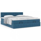 Gossi cadru pat otoman cu saltele albastru inchis 180x200cm catifea