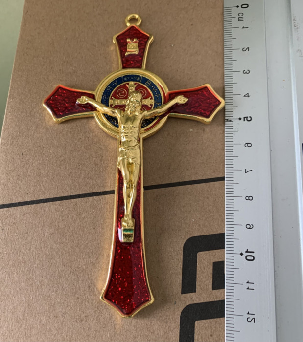 crucifix superb placat aur medalion 12 cm