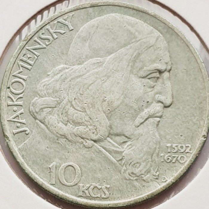 573 Cehoslovacia 10 korun 1957 Bishop Jan &Aacute;mos Komensk&yacute; km 48 argint