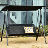 Outsunny Leagan de Gradina cu 3 Locuri cu Acoperis Parasolar Reglabil Negru 172x110x155cm