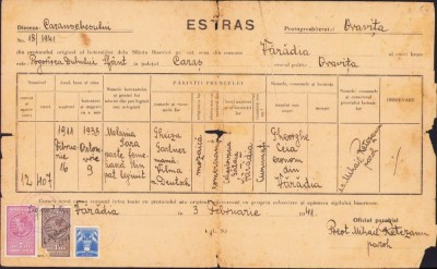A845 Extras registru stare civilă, 1941, Vărădia foto