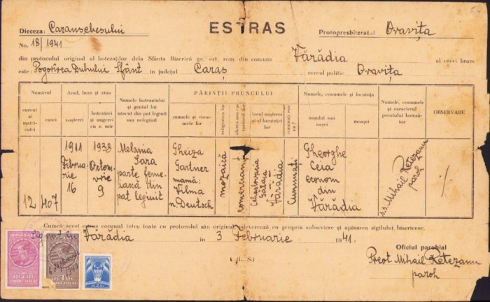 A845 Extras registru stare civilă, 1941, Vărădia