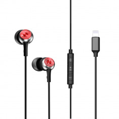 Casti Audio in Ear cu conector Lightning Baseus Digital pentru iPhone, Negru/Rosu foto