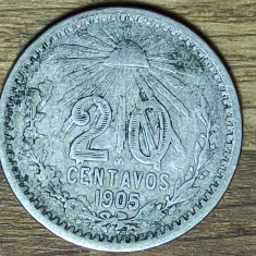 Mexic - moneda de colectie rara - 20 centavos 1905 - argint 0.800 - frumoasa !