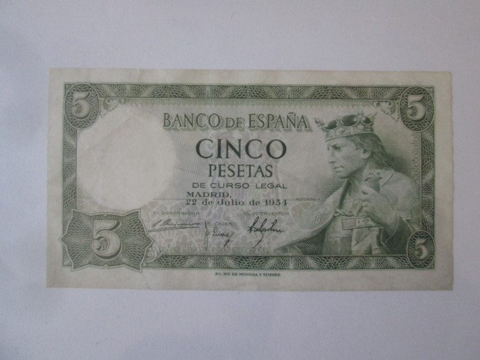 Spania 5 Pesetas 1954 in stare foarte buna