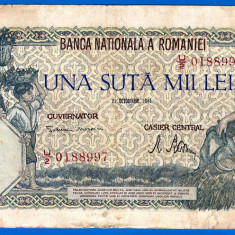 (27) BANCNOTA ROMANIA - 100.000 LEI 1946 (21 OCTOMBRIE 1946), FILIGRAN ORIZONTAL