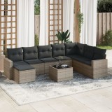 vidaXL Set canapele de grădină, 9 piese, cu perne, gri, poliratan 3251707