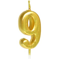 Lumanare de Tort, Cyrax, Model Cifra 9, Party, 4.5 x 2.5 cm, din Parafina, Auriu