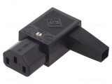Conector de alimentare 250V/10A IEC C13 unghi stanga, PC-118, Oem
