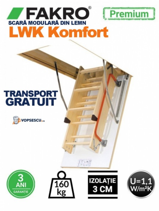 Scara modulara din lemn, model LWK Komfort Fakro