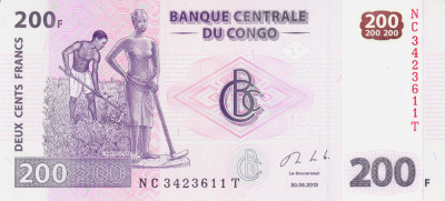 Bancnota Congo 200 Franci 2013 - P99b UNC foto