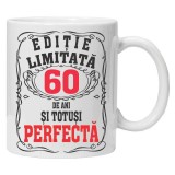 Cana alba personalizata &quot;editie limitata - perfecta&quot;, 60 ani, INOVATIX&reg;. 330ml