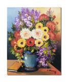 Cumpara ieftin Tablou cu flori si carte pictat manual, Beatitidine, 50x40cm pictura ulei pe panza