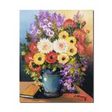 Tablou cu flori si carte pictat manual, Beatitidine, 50x40cm pictura ulei pe panza