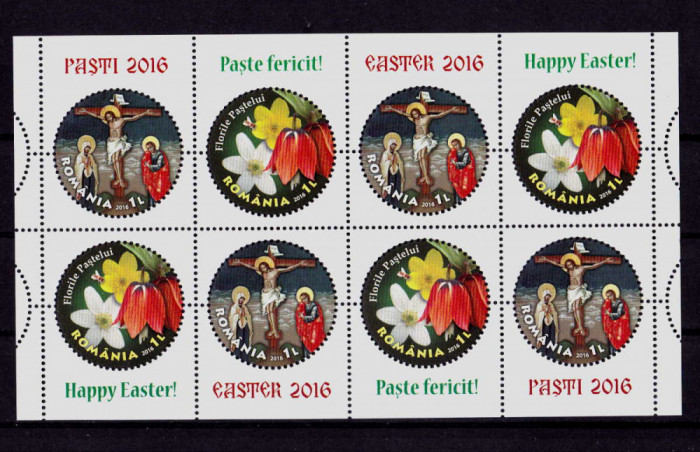 RO 2016 LP 2098a &quot; Sfintele Paste 2016 &quot;,minicoala 8 marci 4 serii , MNH