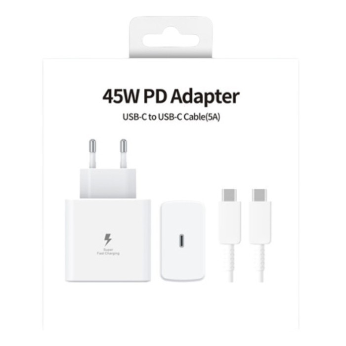 Set Incarcator Super Fast Charge, 45W, 5A, PD 3.0, Cablu 1m, USB Type-C, Alb