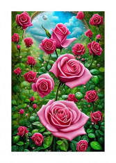 Sticker decorativ, Camp de Trandafiri, Roz, 85 cm, 6465ST foto