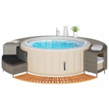 Imprejmuire cada hidromasaj vidaXL, poliratan gri/lemn acacia, banca, raft, trepte, perne