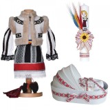 Set costum traditional fata, trusou botez landou si lumanare, decor national,