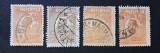 Regele Ferdinand I ( "Tipar de București", 1920&ndash;1927) - (25b Maro &amp; 3x 50 BANI Portocaliu, Dintelate, Ștampilat "AMBULANT", Datiere Curate) RO1