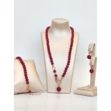 Cumpara ieftin Set Bijuterii Agat Rubiniu placat Aur Roz, Colier, Bratara, Cercei cu Zirconiu, Argint 925, Marak&amp;ograve;, Made in Italy
