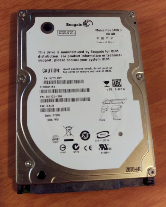 Hard Disk Laptop 2.5 inch 80GB 5400 RPM 8MB SATA 2 Diversi Producatori