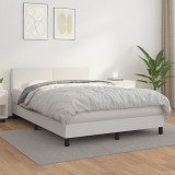 VidaXL Pat box spring cu saltea, alb, 140x190 cm, piele ecologică