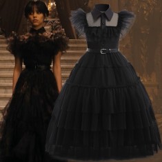 Rochie neagra model Wednesday, fete 160 cm, USSPY