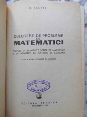 CULEGERE DE PROBLEME DE MATEMATICI-O. SACTER-226686 foto