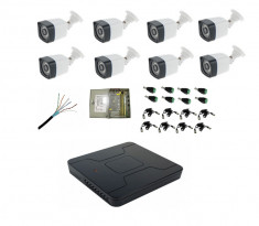 Kit 8 camere supraveghere Full HD 2MP, 1080p, IP66, Exterior + DVR + Sursa + Mufe si conectori foto