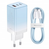 &Icirc;ncărcător Rapid GaN Baseus 2 X USB Tip C / USB 65W QC PD Albastru (CCGP050103) + Cablu De &icirc;ncărcare Rapidă USB Tip C 100W 1m Albastru